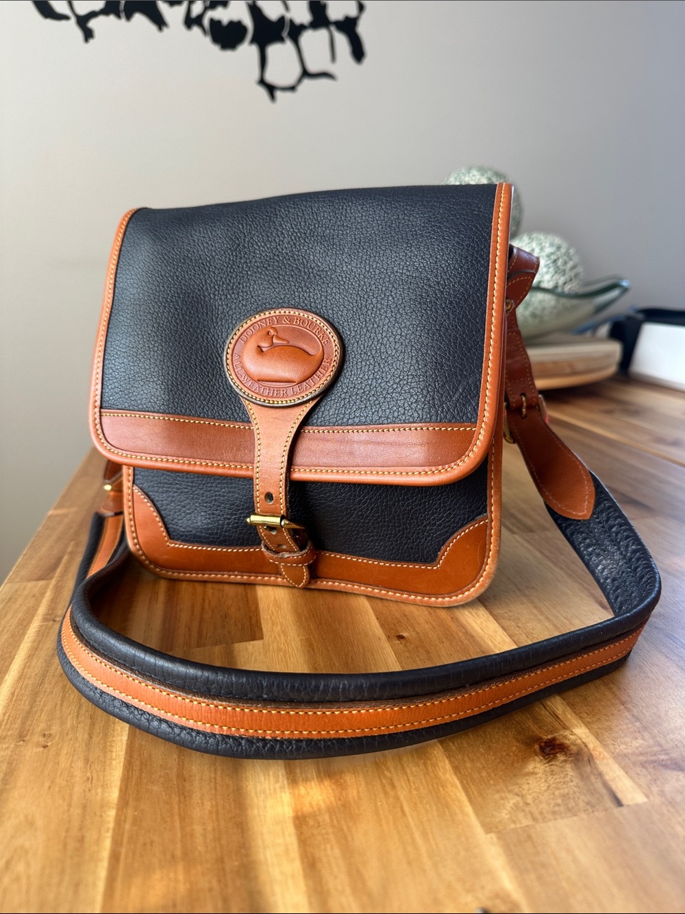 Dooney & Bourke Black and Brown Pebble Leather Messenger Bag